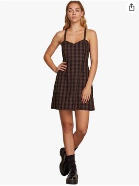 Volcom Brown and Black Plaid Mini Dress